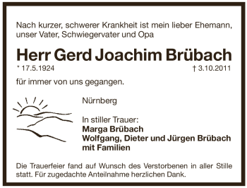 Traueranzeige von Gerd Joachim Brübach von Pegnitz-Zeitung